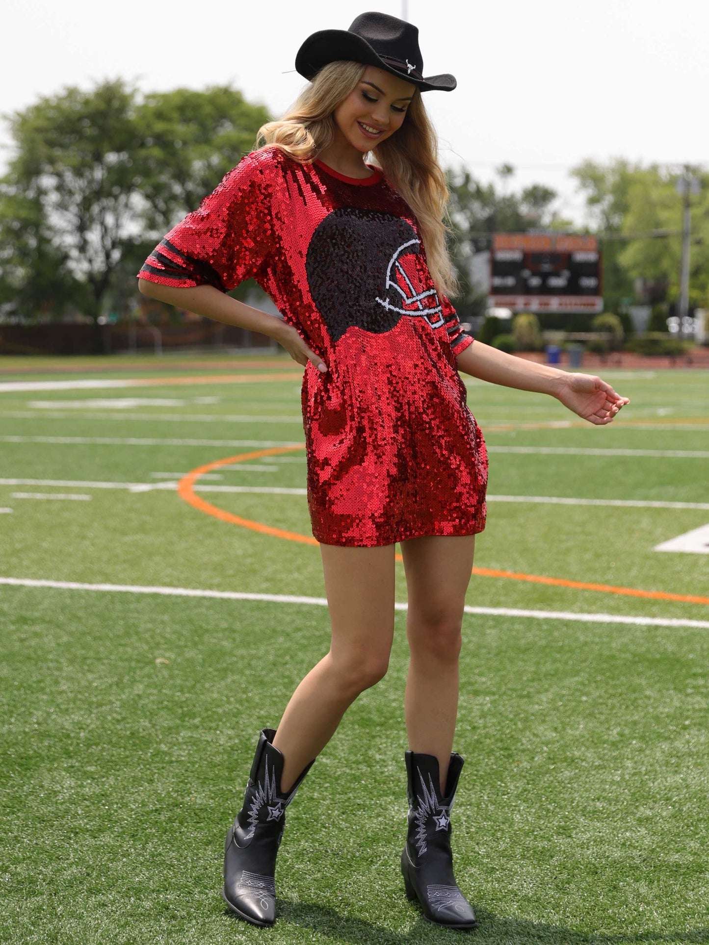 Sequin Dress with Football Helmet