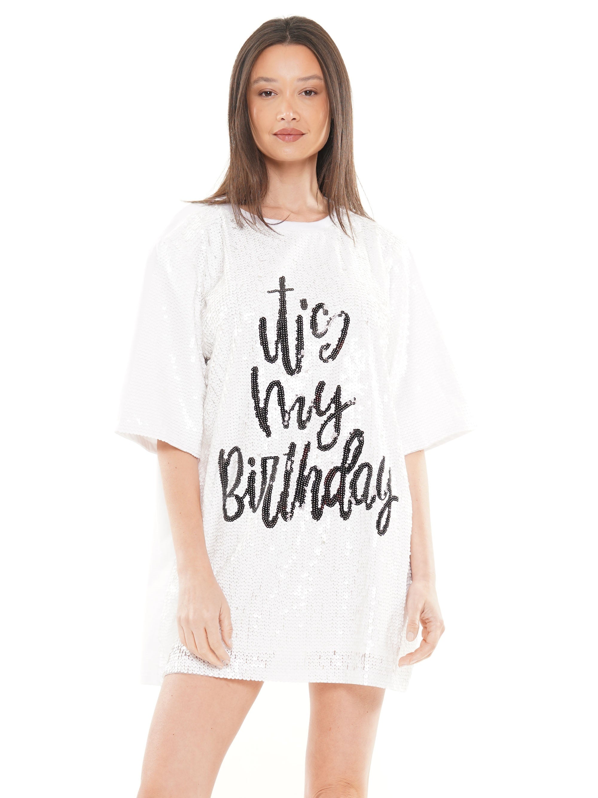 its my birthday dress IT'S MY BIRTHDAY SEQUIN T-SHIRT DRESS – SPATE Boutique