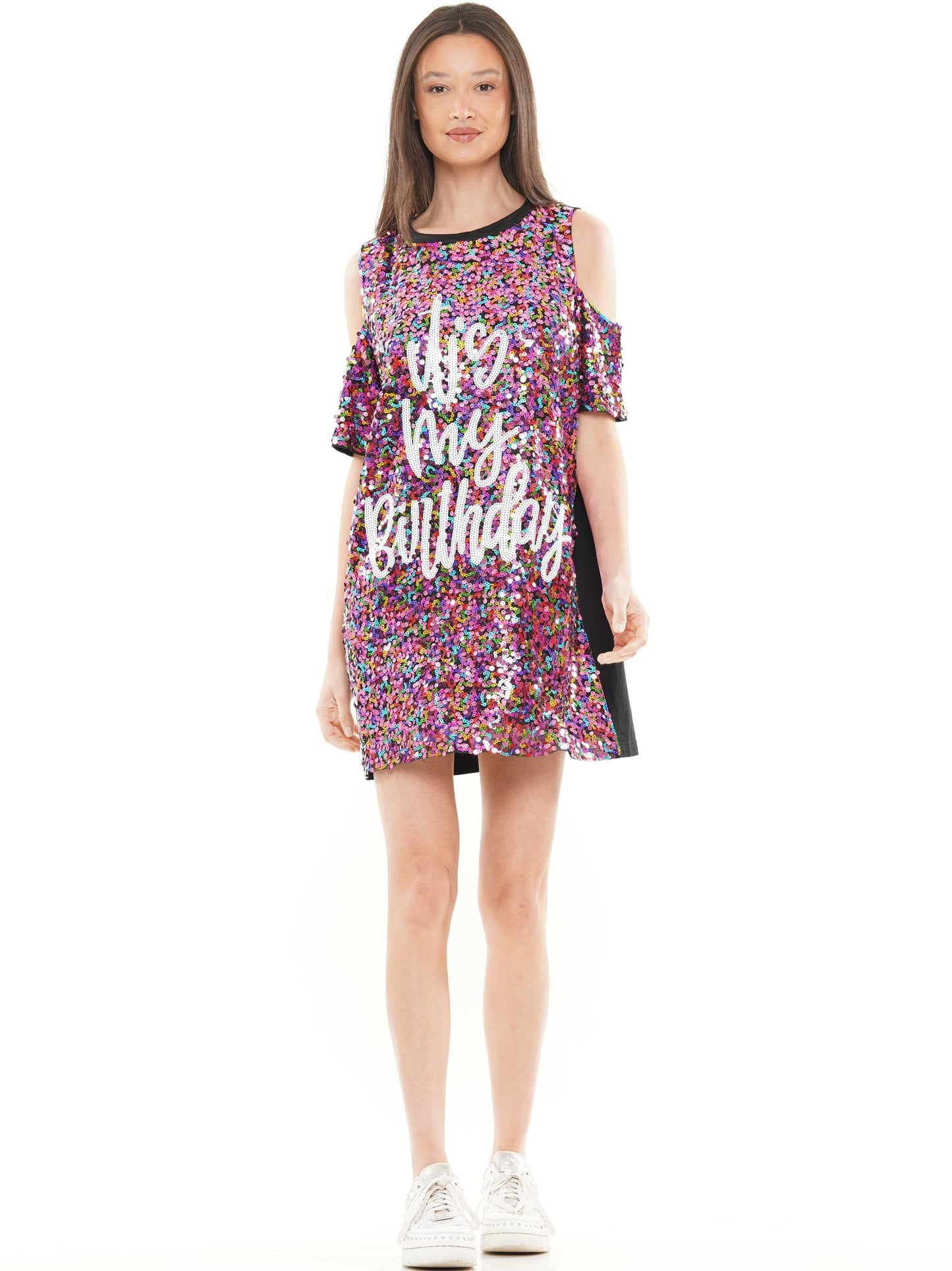 Multi Its my birthday cold shoulder shirt dress