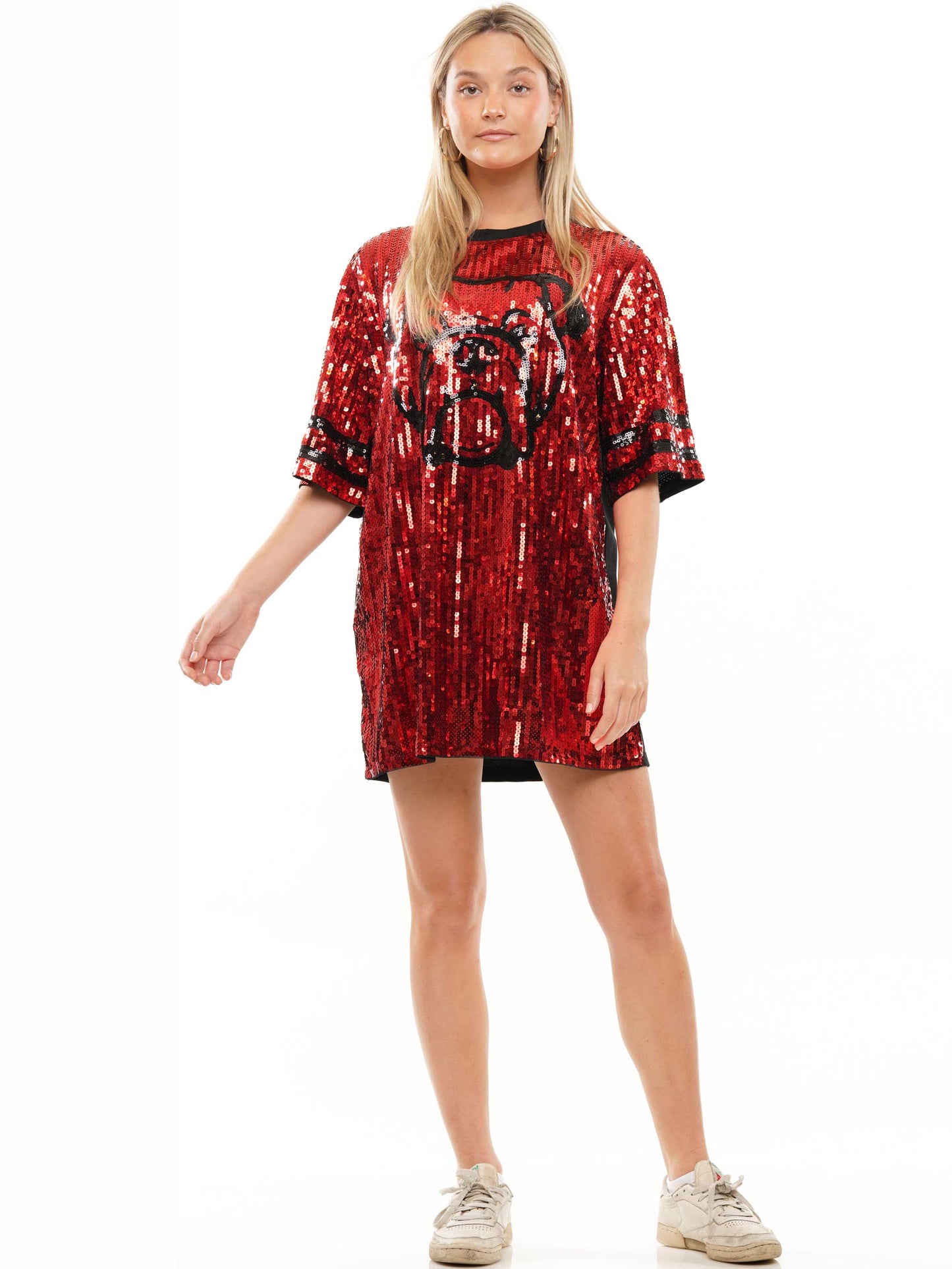 Sequin dress with bulldog