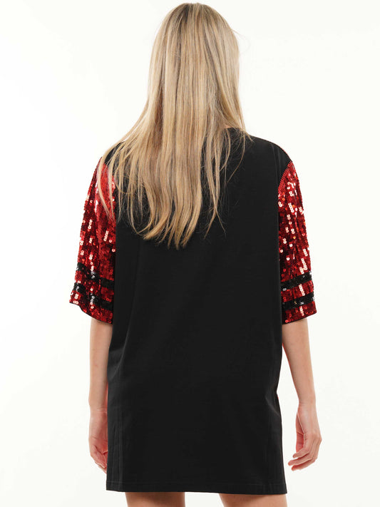 Sequin dress with bulldog