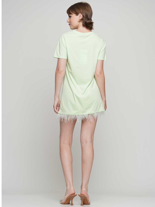 Grinch Please sequin embroidery and feathered trim