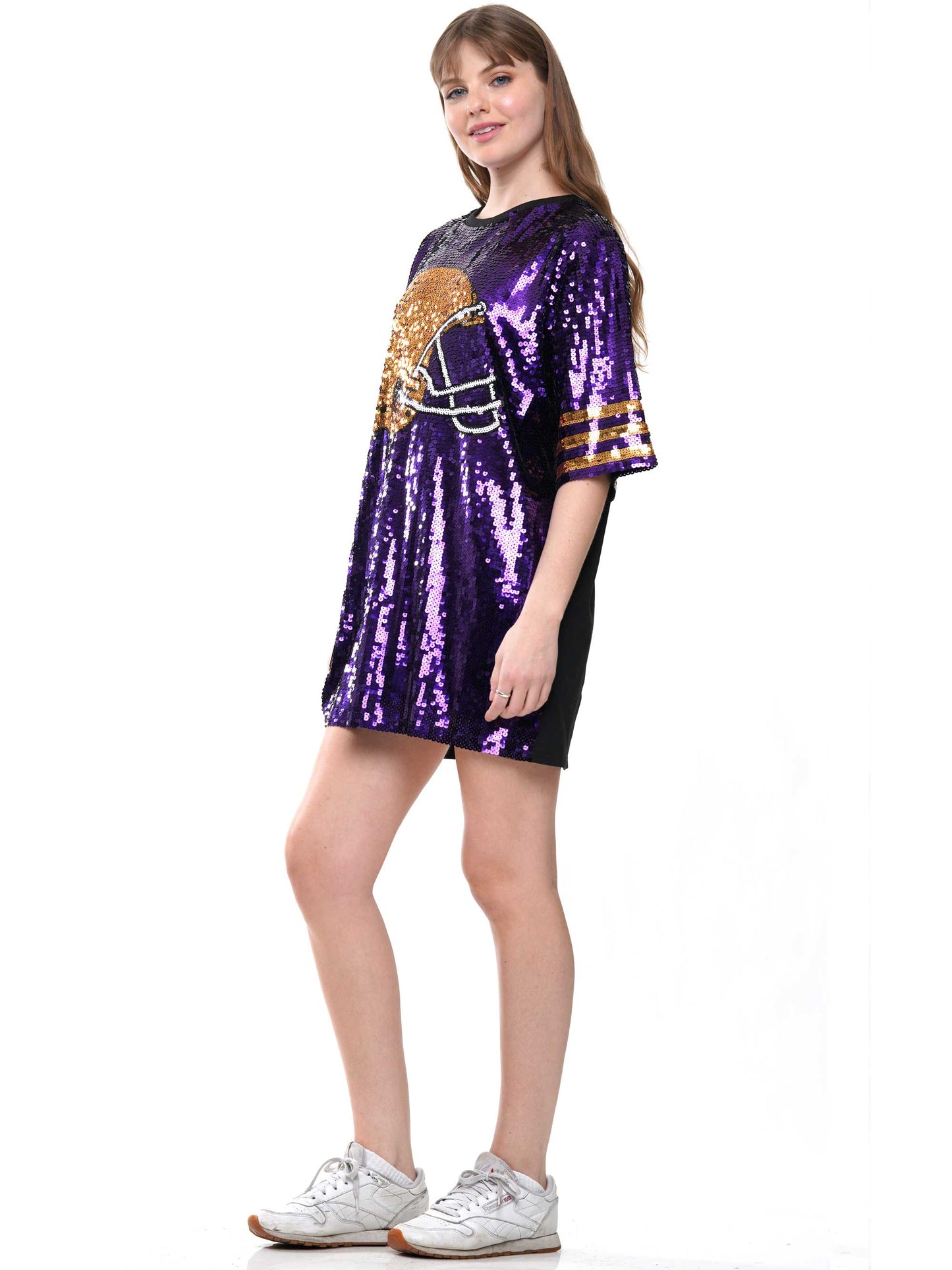 Sequin dress with football helmet