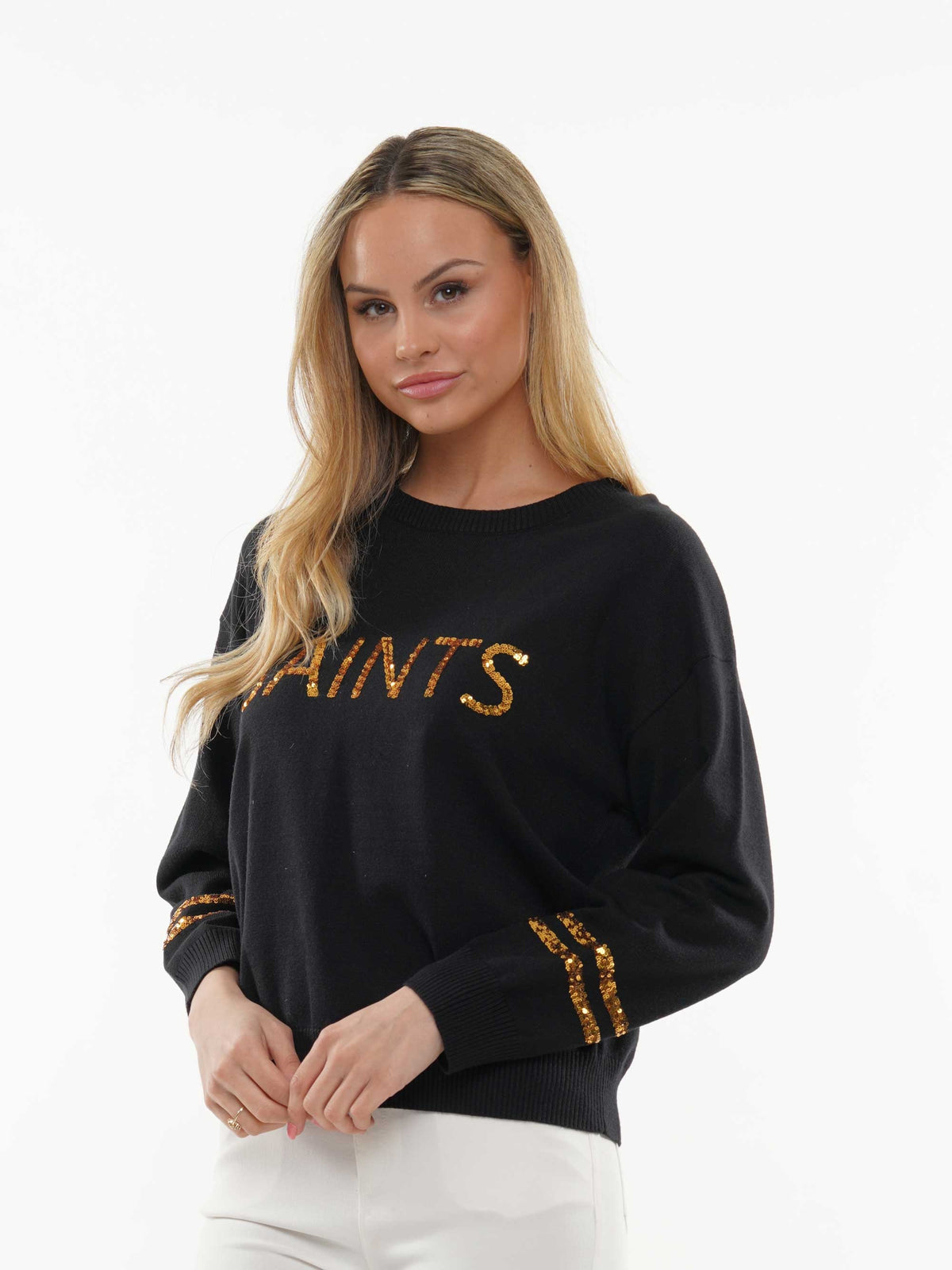 SEQUIN SAINTS KNIT TOP