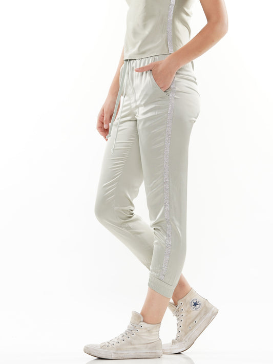 Satin Pant with Heat Stone Trim