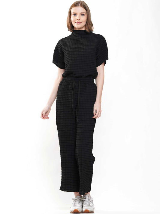 Waffle Textured Mock Neck Short Sleeve & Pants Set