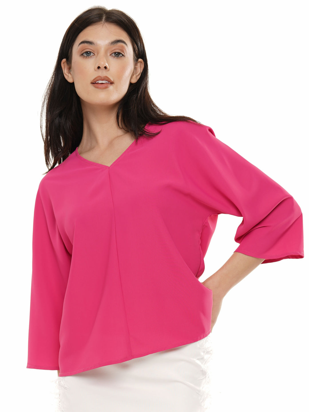Chic V-neck blouse with 3/4 flared sleeves top