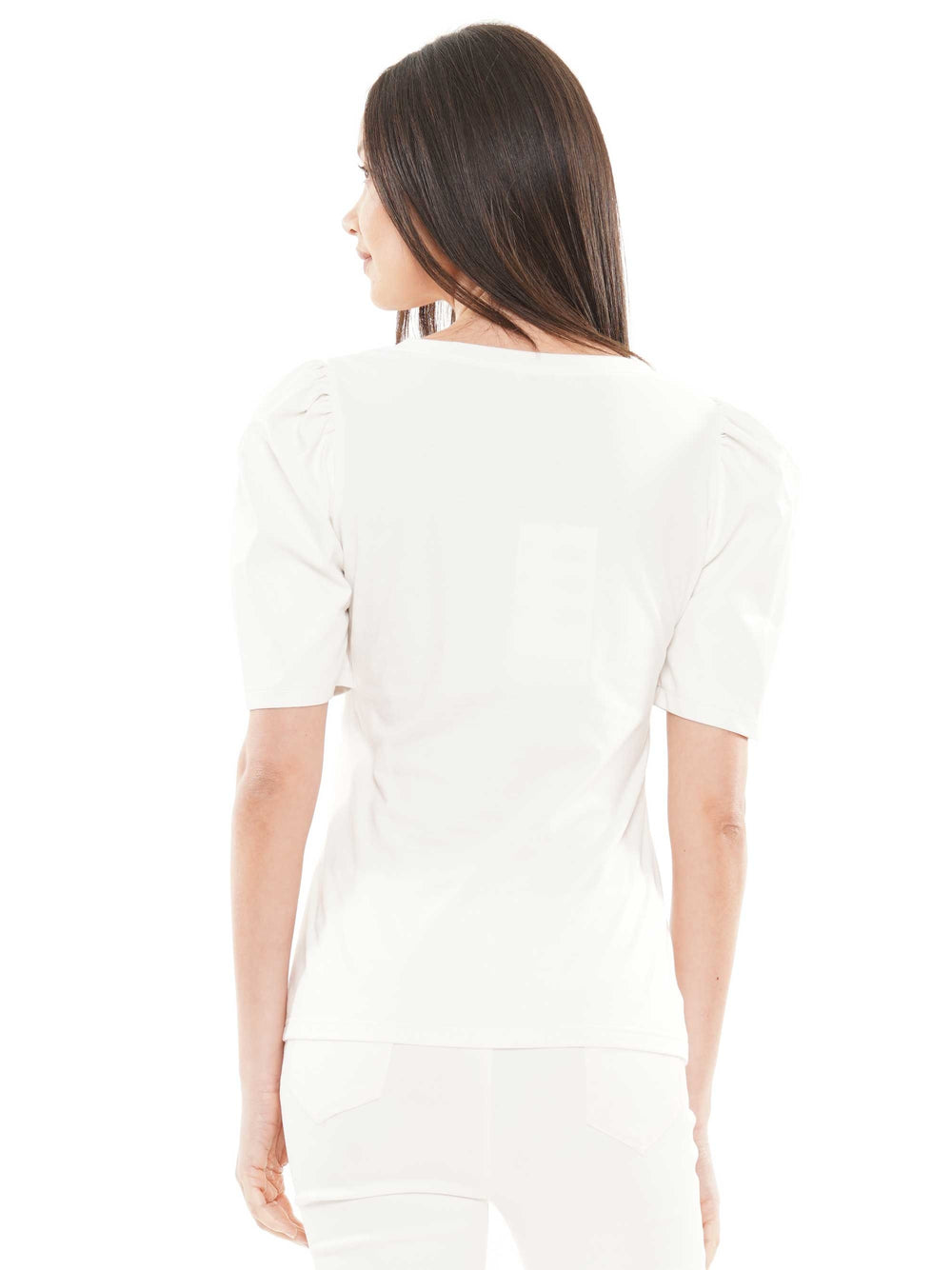 Faux leather puff sleeve top