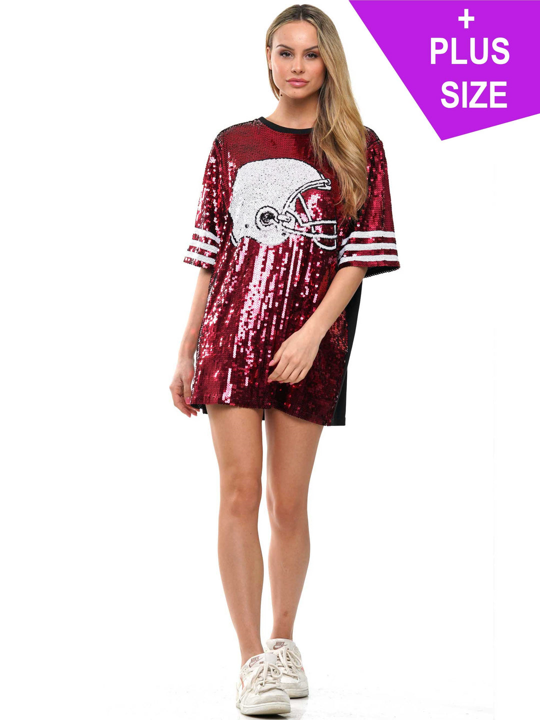 Sequin dress with football helmet