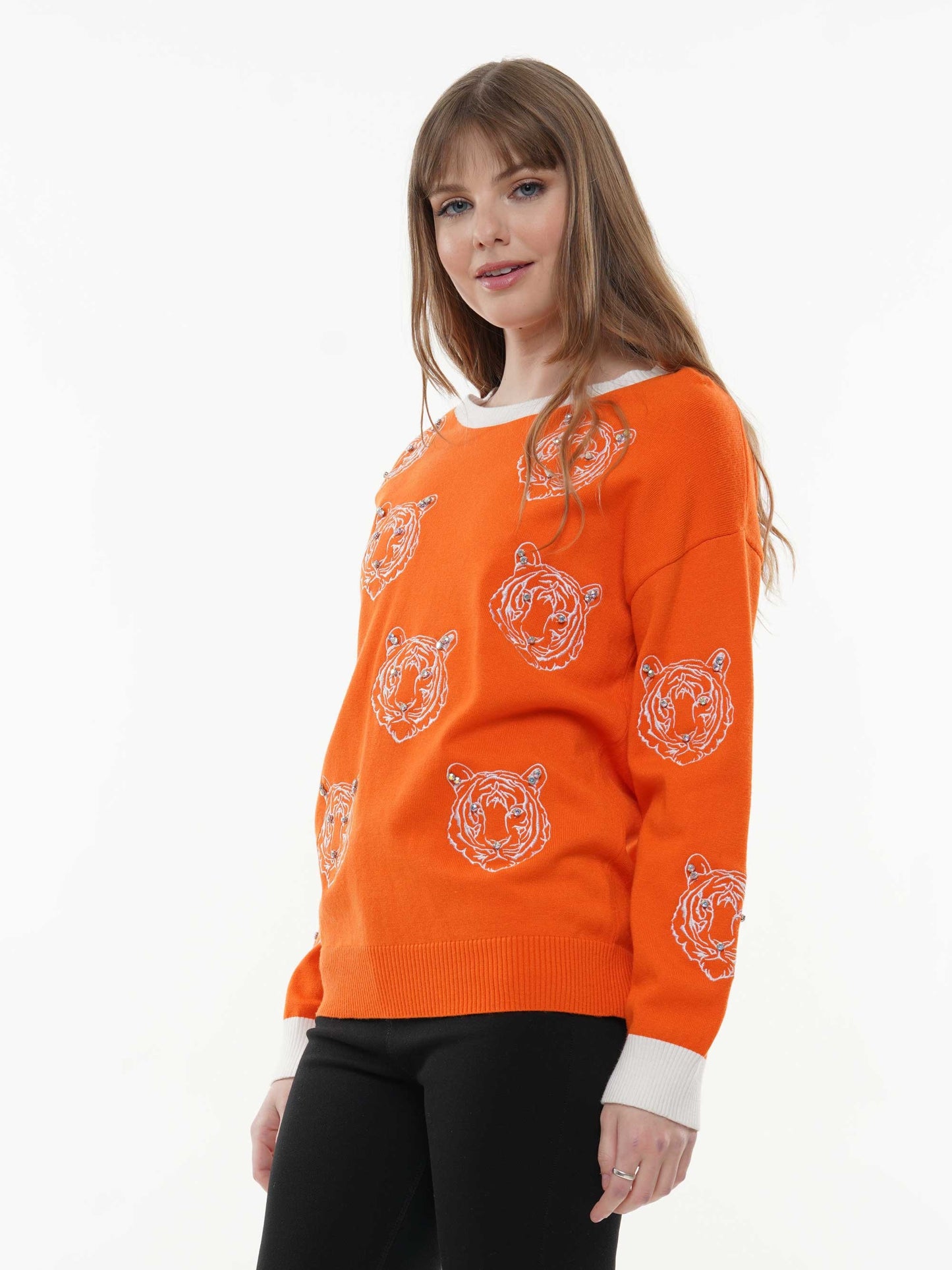 Tiger embroidered pattern knit top