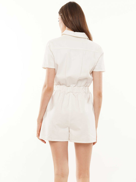 Star embellished denim romper
