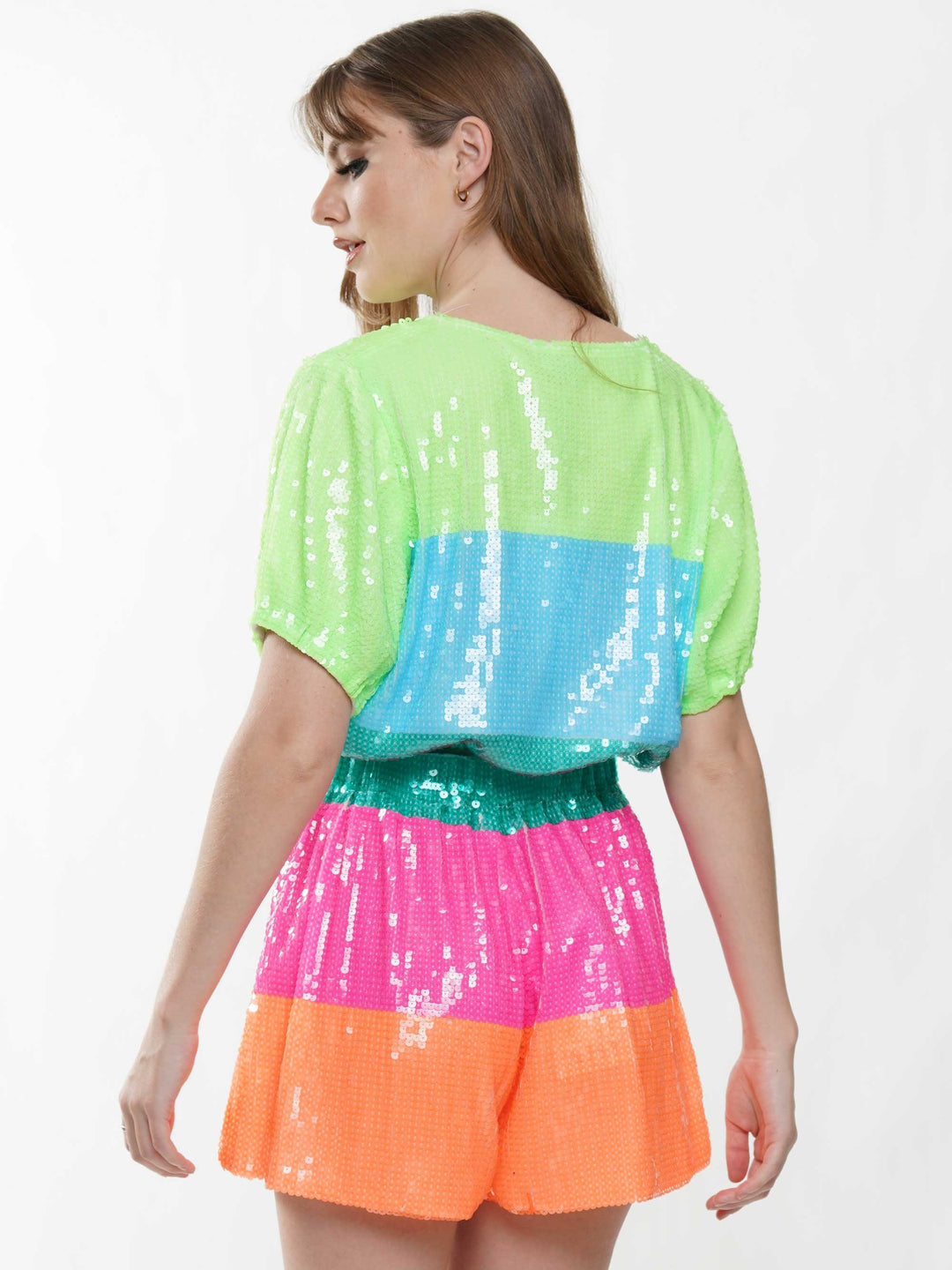 its my birthday rainbow crop sequin top & shorts