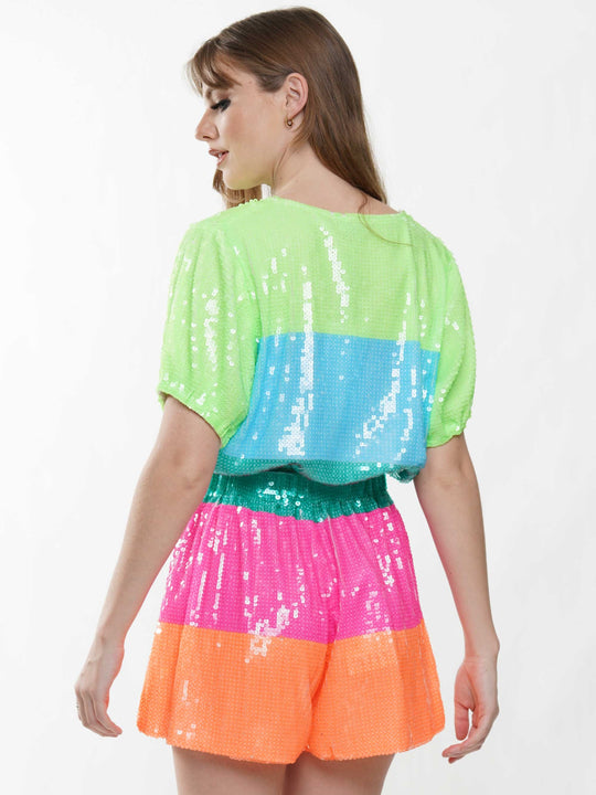 its my birthday rainbow crop sequin top & shorts