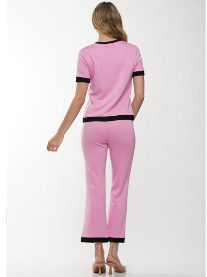 Super Soft Lyocell Color Block Top & Pants, Casual Loungewear Set