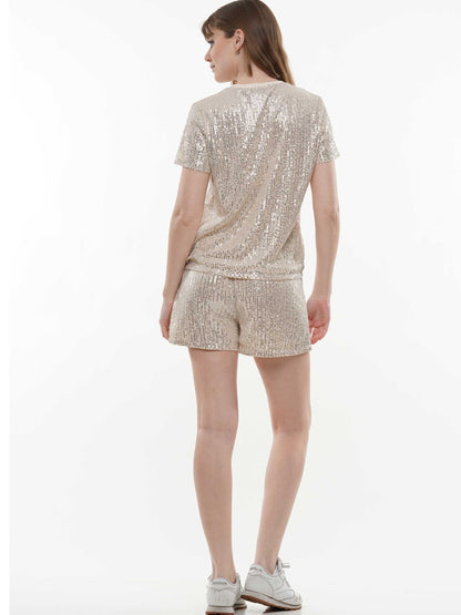Champagne Bottle Sequin Top & Shorts 2-Piece Set