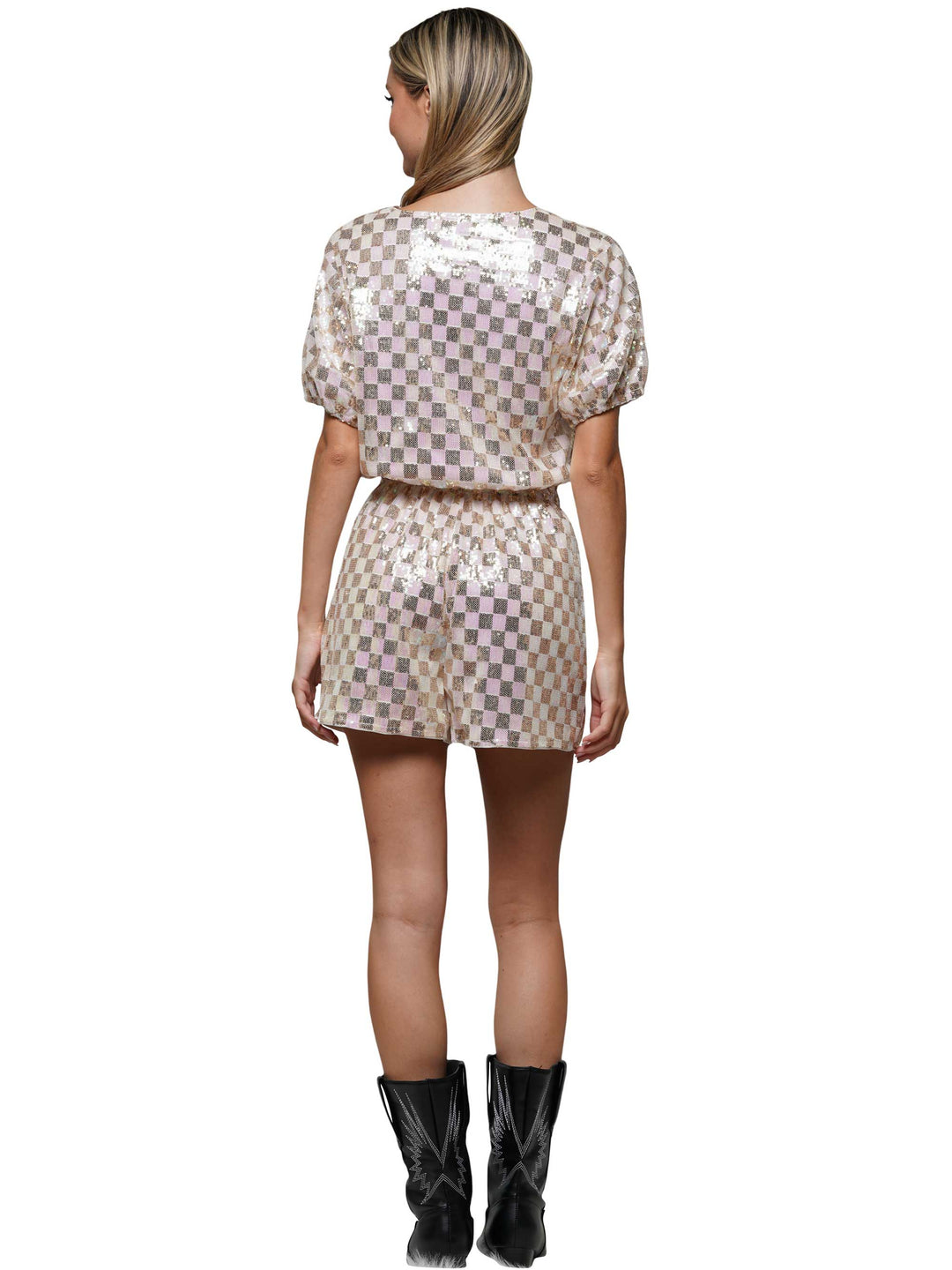 Sequin Checkered Crop Top & High Waisted Short