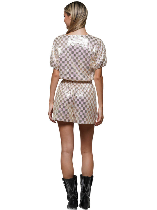 Sequin Checkered Crop Top & High Waisted Short