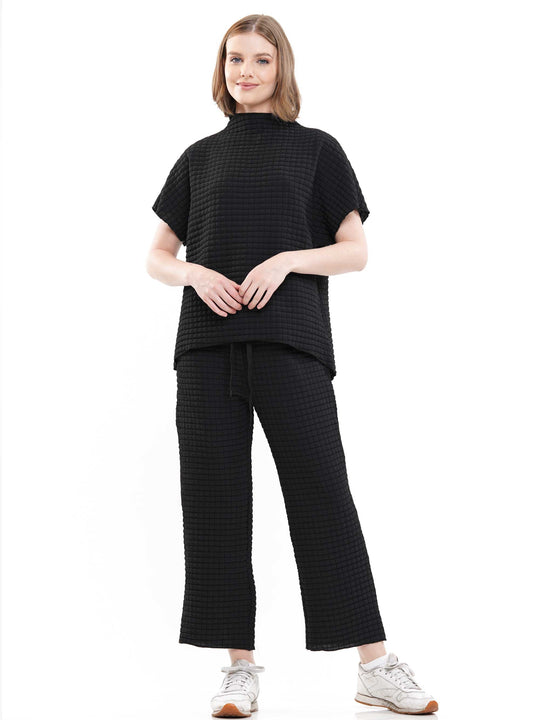 Waffle Textured Mock Neck Short Sleeve & Pants Set