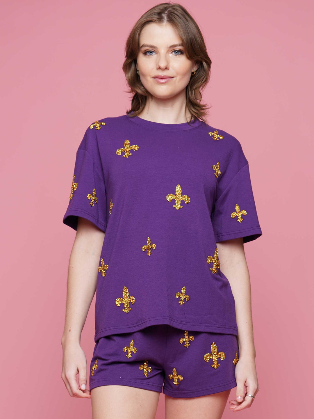 Madigras Symbol Sequin Patch Top & Shorts 2-Piece