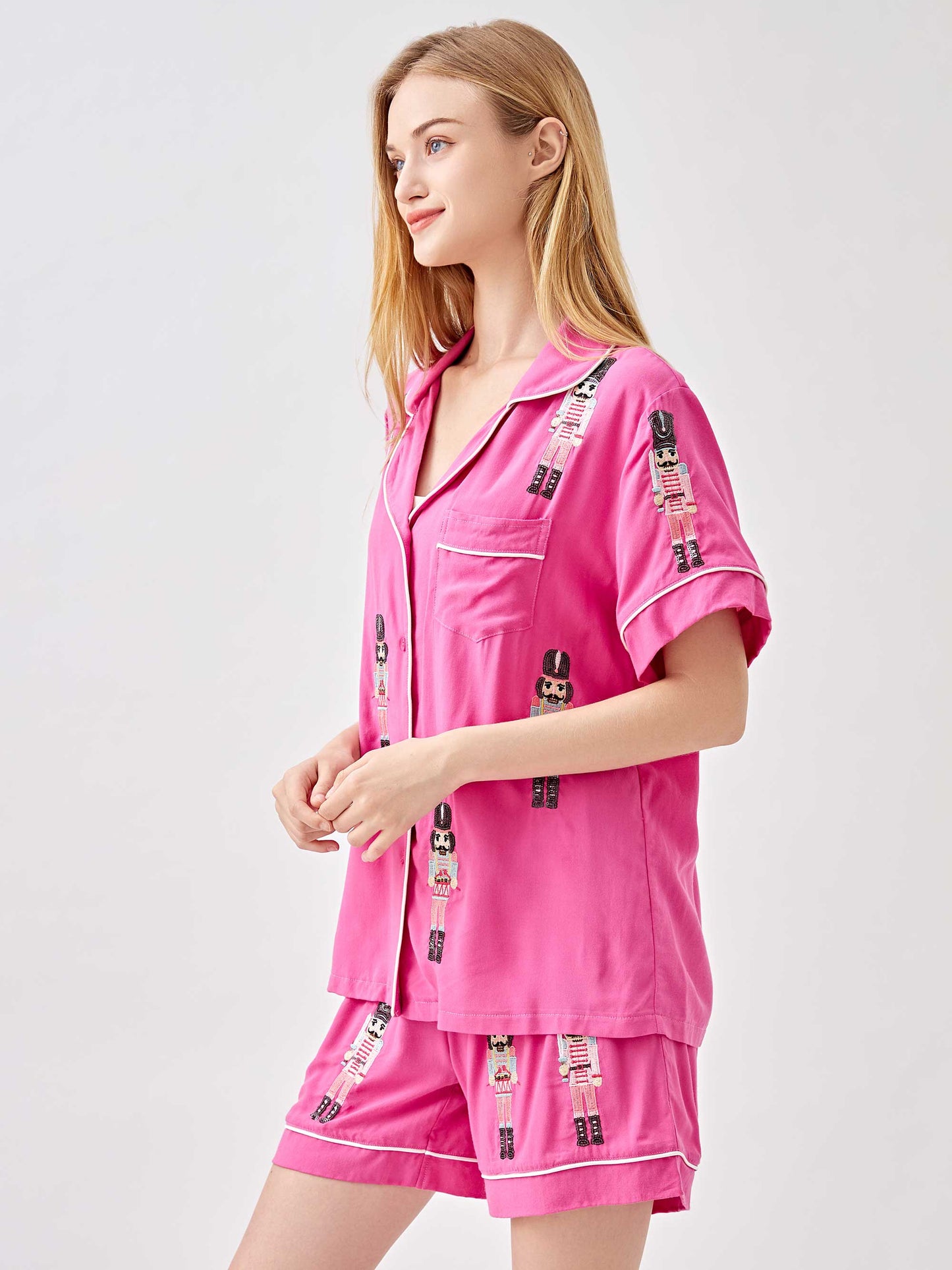 Christmas Nutcracker Embroidery Pajama 2-Piece Set
