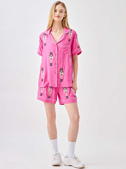 Christmas Nutcracker Embroidery Pajama 2-Piece Set