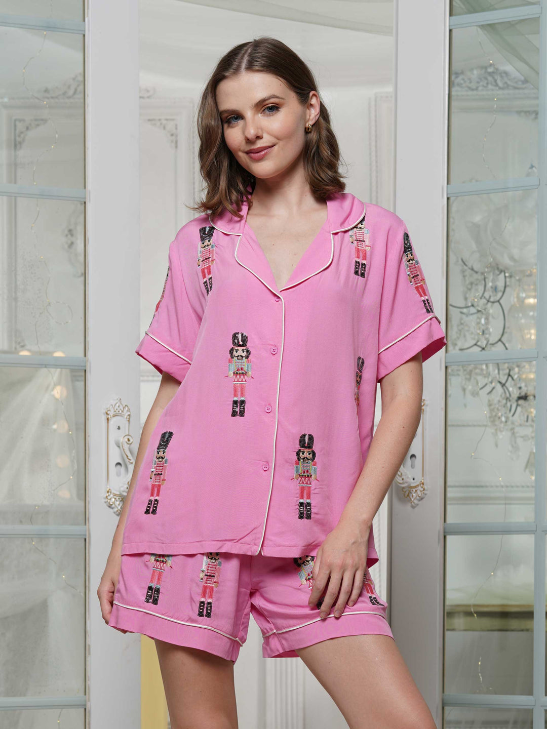 Nutcracker embroidery sequin pajamas set