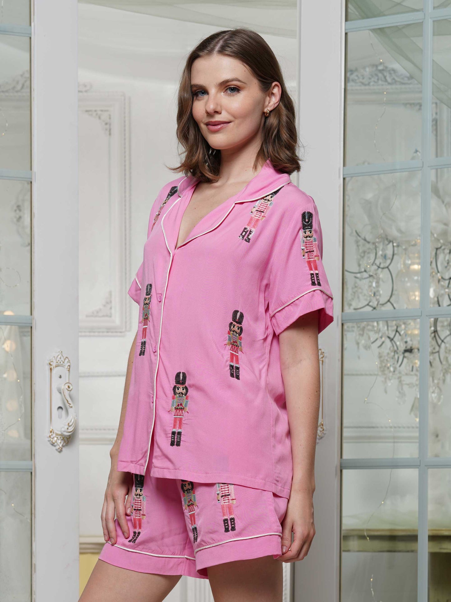 Christmas Nutcracker Embroidery Pajama 2-Piece Set
