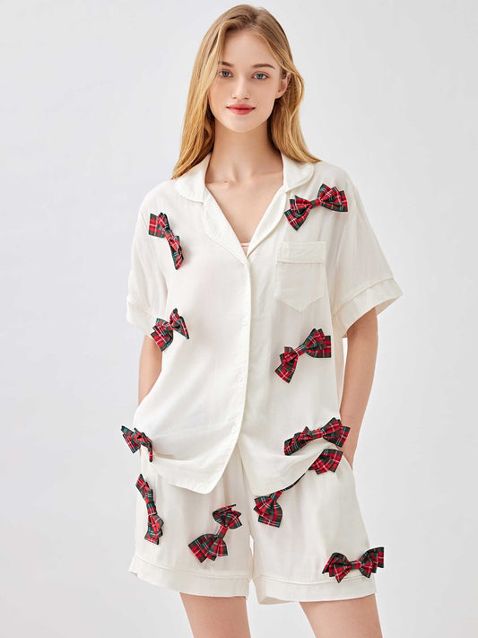 Christmas Color Ribbon Pajama 2-Piece Set