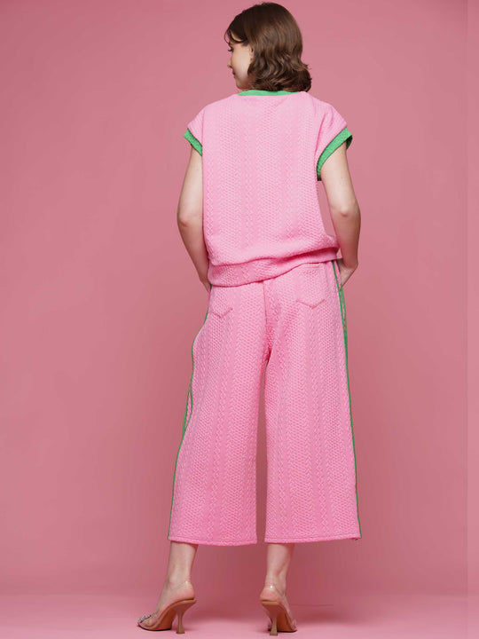 Texture fabric with contrast top & pants set