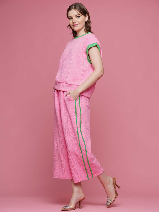 Texture fabric with contrast top & pants set