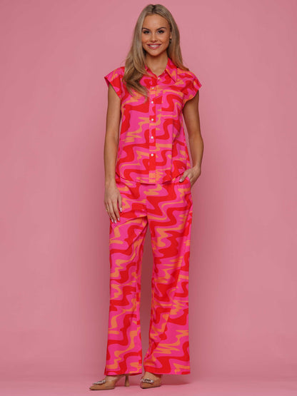 Wavy Print Top & Pants Set