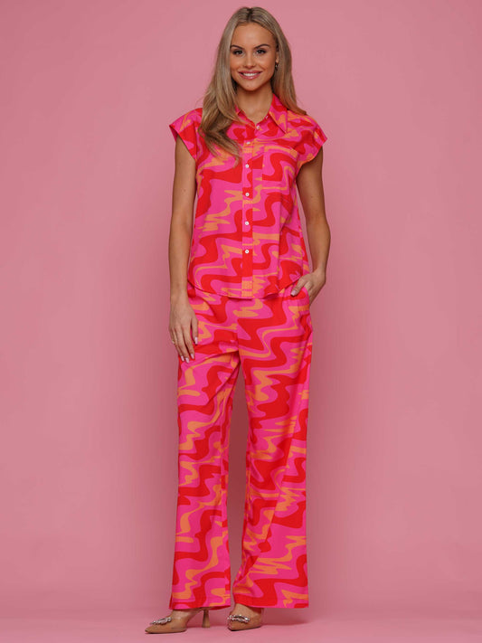 Wavy Print Top & Pants Set