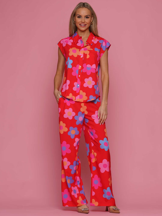 Flower print top and pants set
