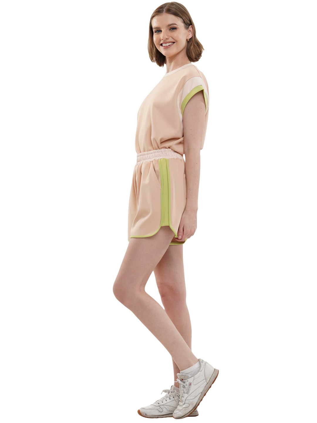 Wide Sleeve Color Block Short Sleeve Top and Matching Casual Shorts
