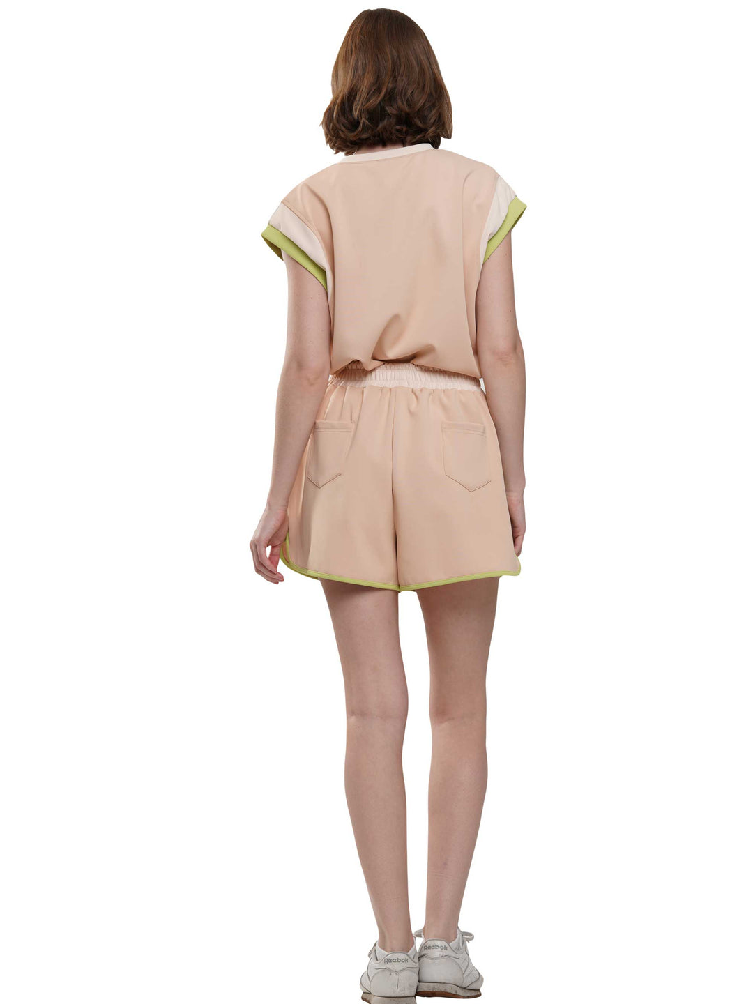 Wide Sleeve Color Block Short Sleeve Top and Matching Casual Shorts