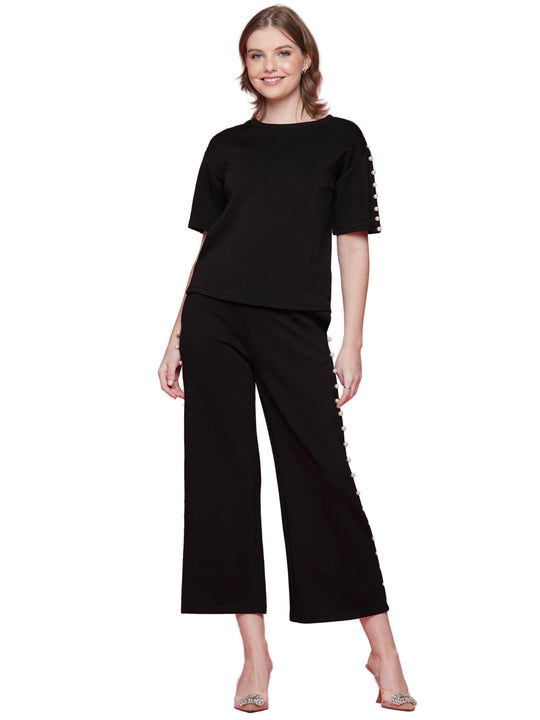 Soft lyocell top & pant 2-Piece set with lined peal trim