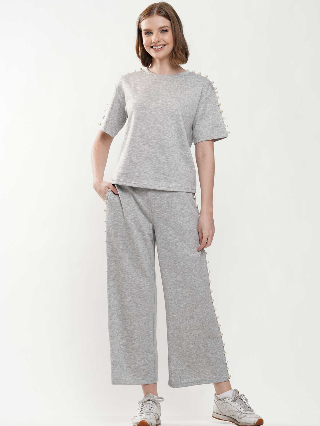 Soft lyocell top & pant 2-Piece set with lined peal trim