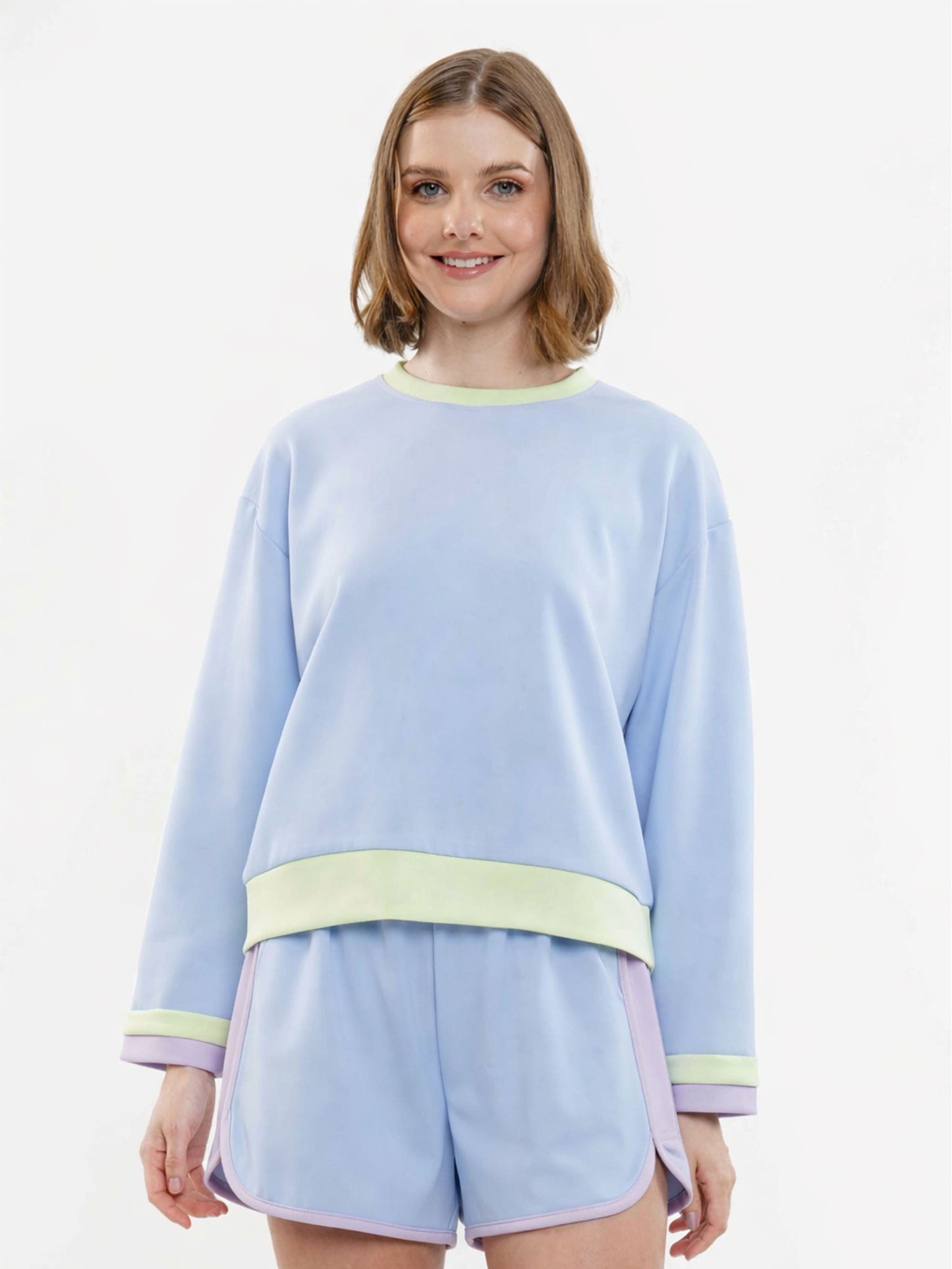 Color Block Long Sleeve & Shorts 2-Piece Set