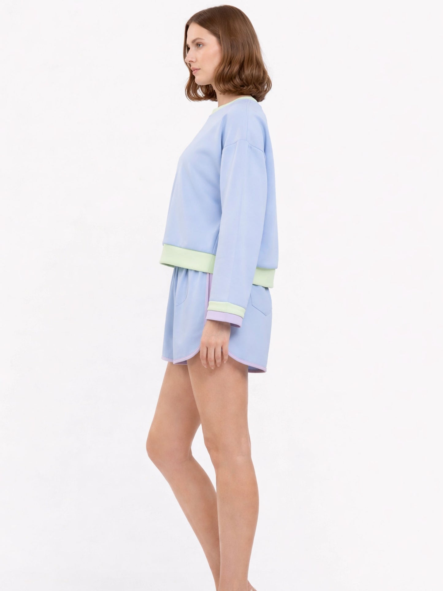 Color Block Long Sleeve & Shorts 2-Piece Set