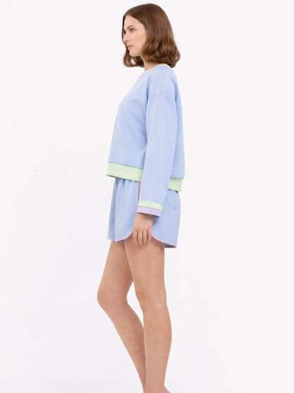 Color Block Long Sleeve & Shorts 2-Piece Set
