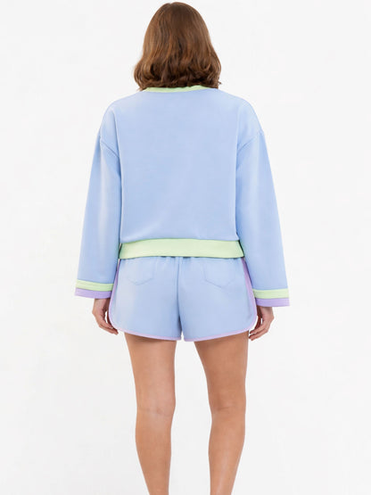 Color Block Long Sleeve & Shorts 2-Piece Set