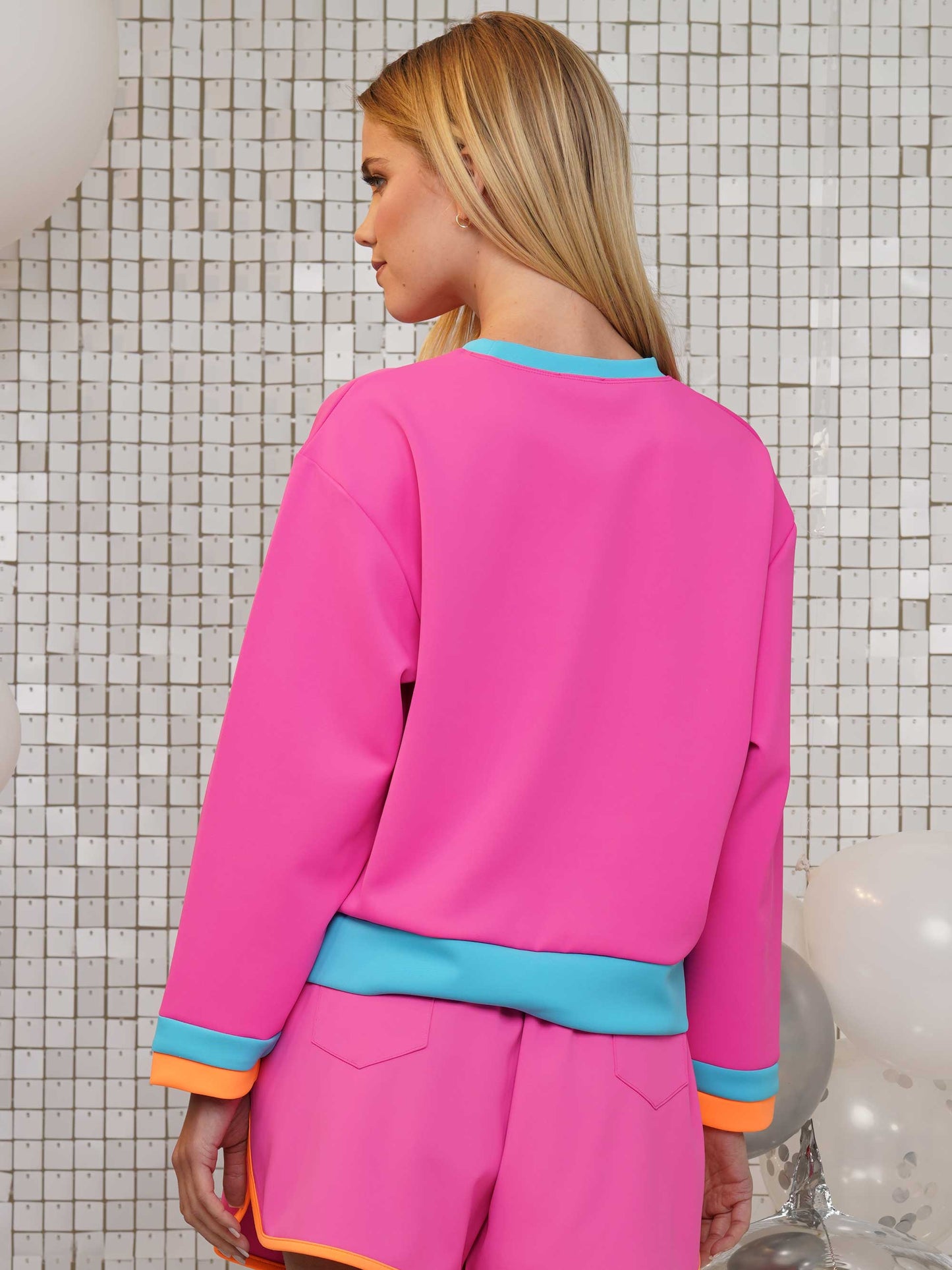 Color Block Long Sleeve & Shorts 2-Piece Set