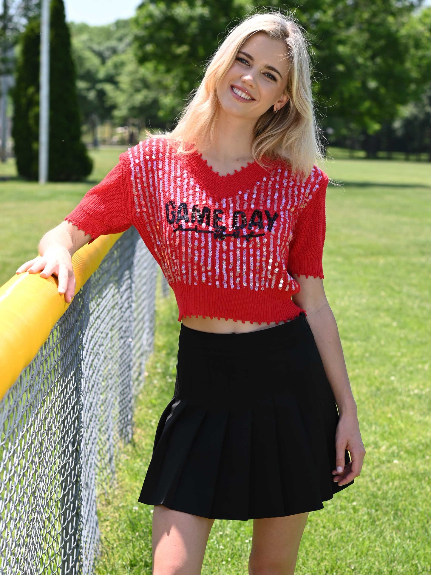 V Neckline Game Day Short Sleeve Knit