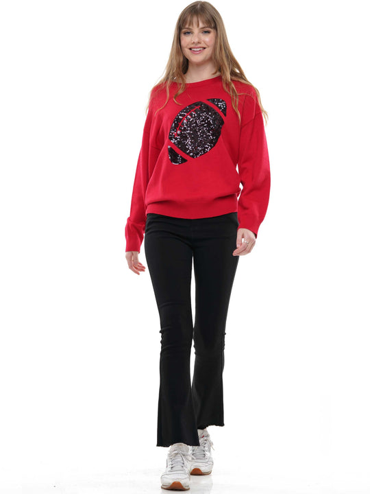 Sequin football knit long sleeve top