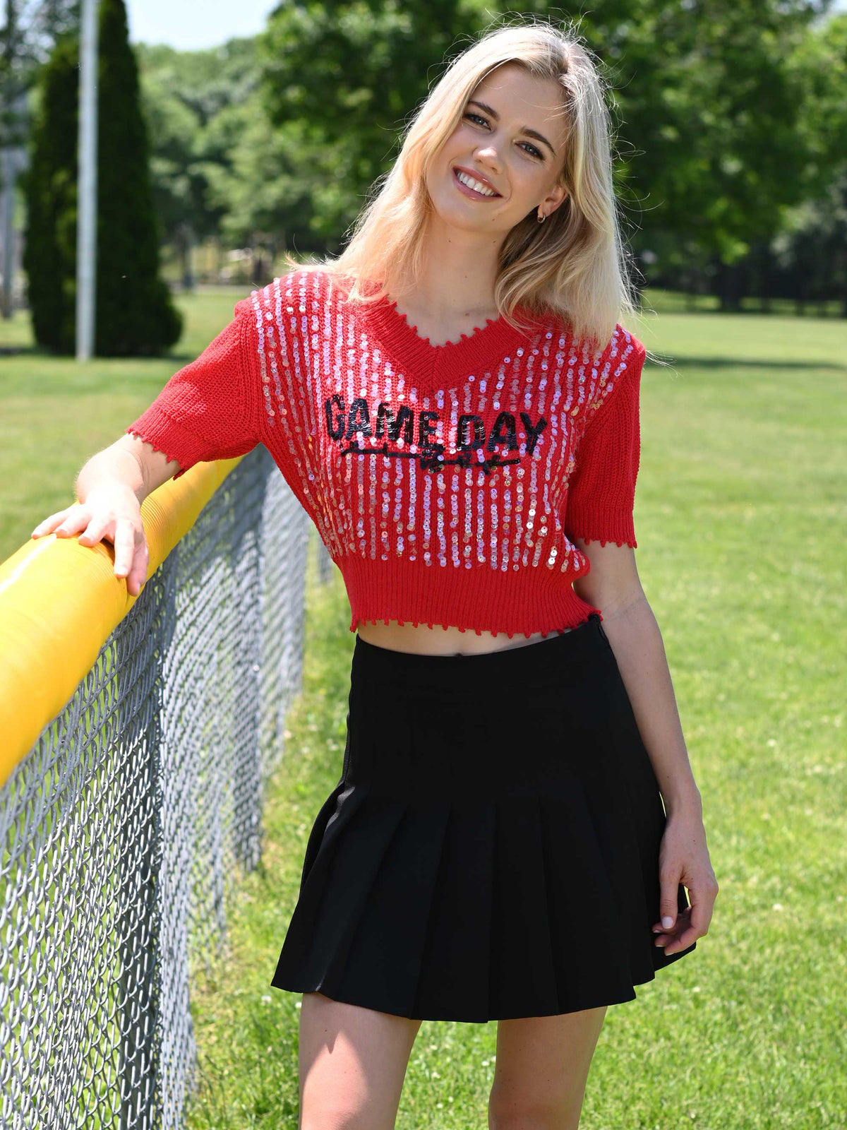 V Neckline Game Day Short Sleeve Knit
