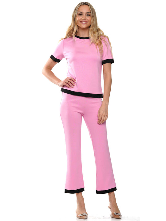 Super Soft Lyocell Color Block Top & Pants, Casual Loungewear Set