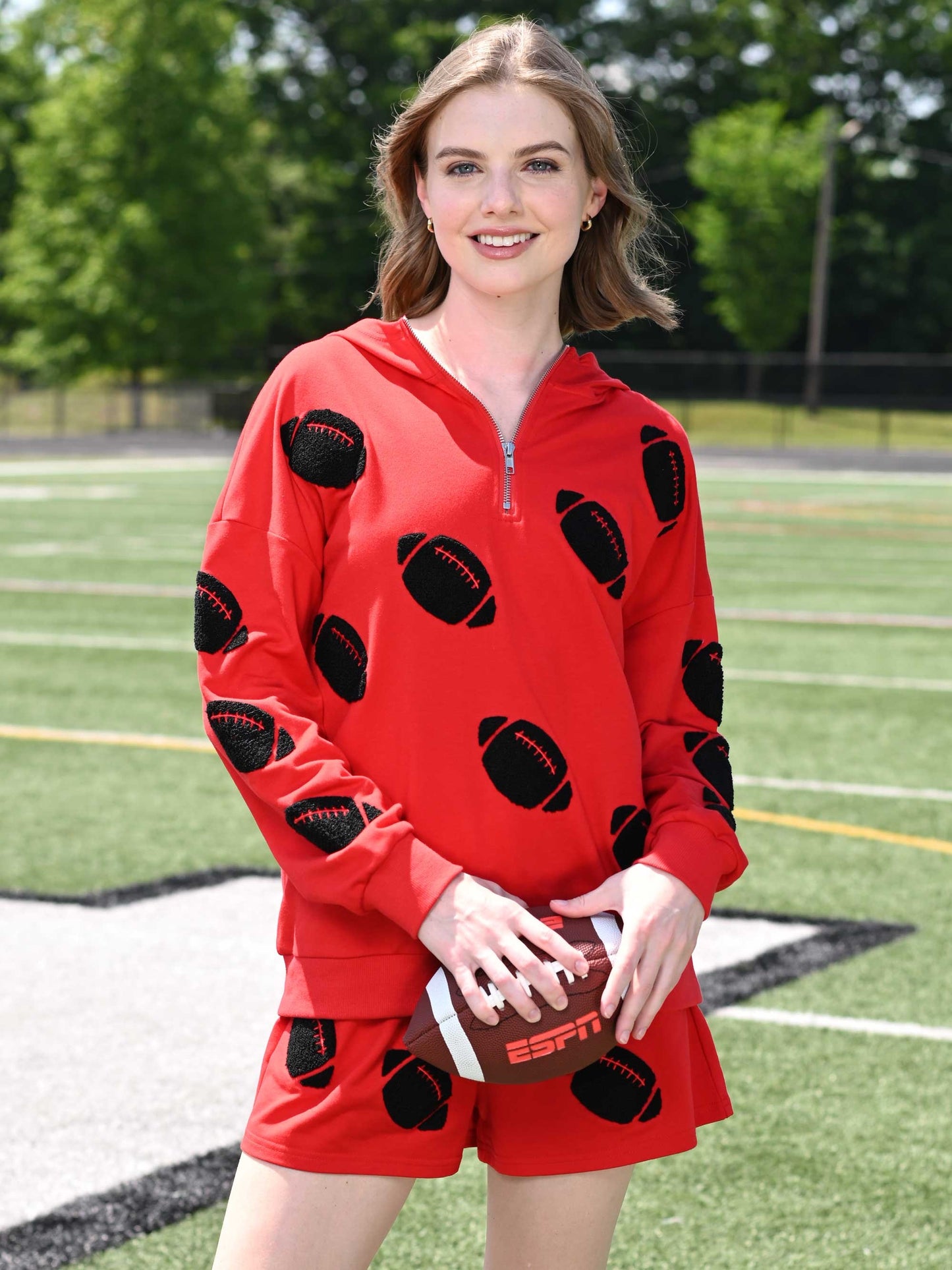 Football Chenille Hoodie & Shorts Set