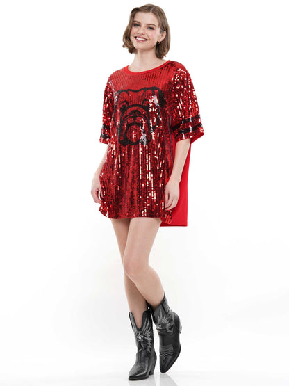 Sequin Dress with Bulldog