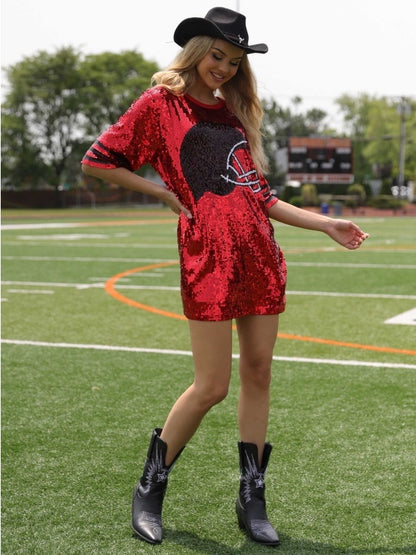 Sequin Dress with Football Helmet