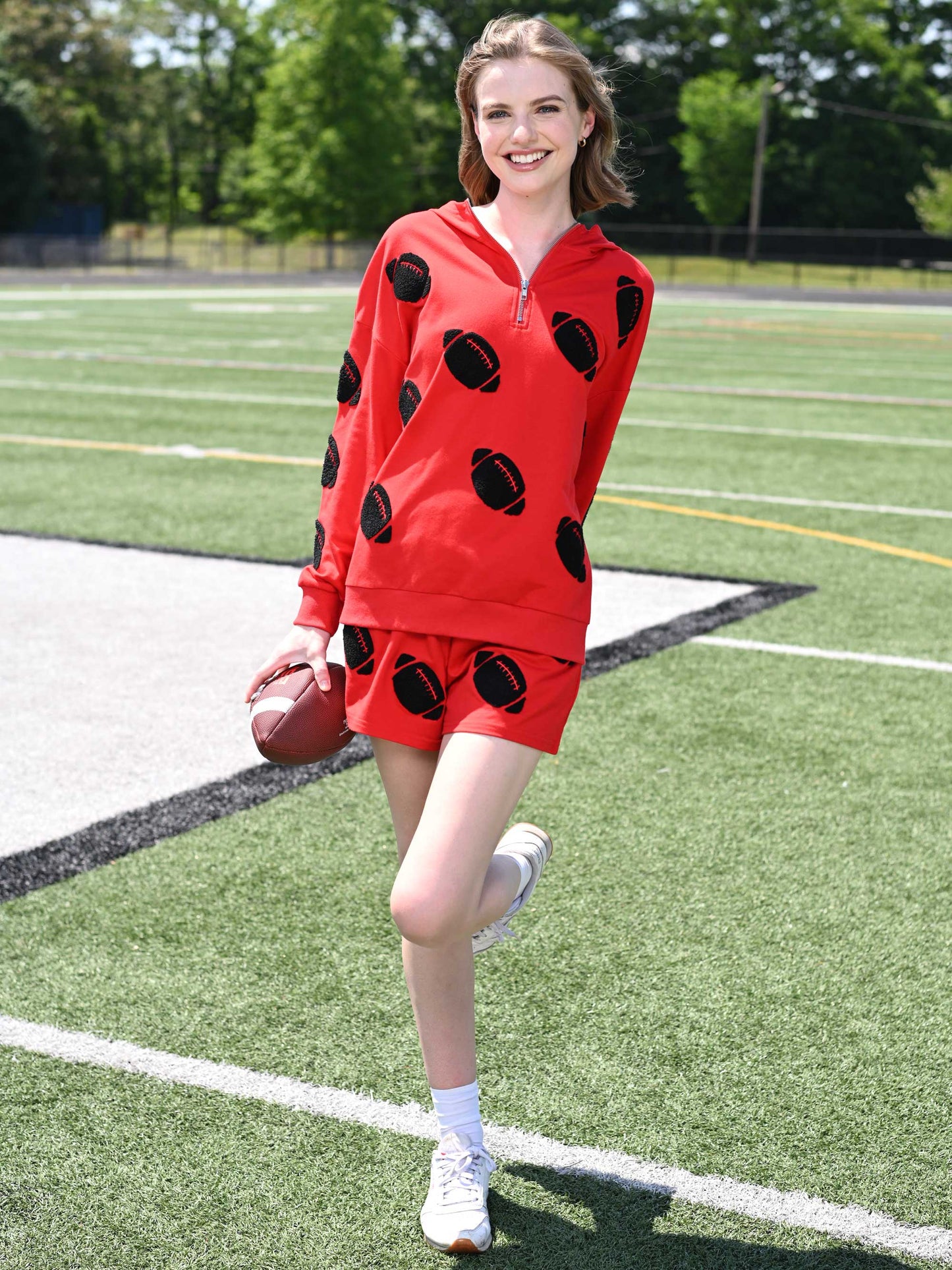 Football Chenille Hoodie & Shorts Set